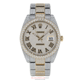Rolex Datejust 41mm Custom Pave Roman Numeral Dial Two Tone Oyster Band 24ctw Natural Diamonds