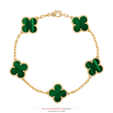 This piece is handcrafted and manufactured by BillionairesClub.Miami All of the Bracelets are handmade by a in-house master in the highest quality craftsmanship. This piece is made of solid gold. Dimensions: Clover: 7mm / Distance: 21mm / Bracelet Length: 6+1inch (chain Extender)