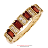 All of the VS diamonds are hand-set by a master diamond setter in the highest quality craftsmanship. This piece is made of solid gold. Our handcrafted Garnet Diamond Ring contain famous designs seen on various entertainers and celebrities around the world.