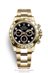"THIS OYSTER PERPETUAL COSMOGRAPH DAYTONA IN 18 CT YELLOW GOLD WITH AN OYSTER BRACELET, FEATURES AN 18 CT WHITE GOLD BEZEL WITH ENGRAVED TACHYMETRIC SCALE." Rolex