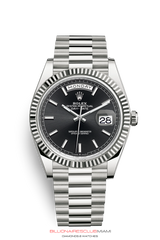 "Synonymous with excellence and reliability, Rolex watches are designed for everyday wear, and depending on the model, perfectly suited for a wide range of sports and other activities. Built to last, these timepieces are characterized by their distinctive and timeless aesthetics. The Oyster Perpetual Day-Date 40 is the ultimate watch of prestige." Rolex