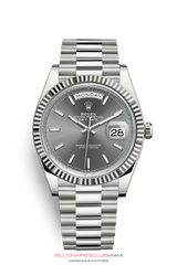 "Synonymous with excellence and reliability, Rolex watches are designed for everyday wear, and depending on the model, perfectly suited for a wide range of sports and other activities. Built to last, these timepieces are characterized by their distinctive and timeless aesthetics. The Oyster Perpetual Day-Date 40 is the ultimate watch of prestige." Rolex