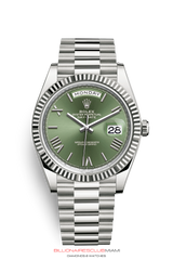 "Synonymous with excellence and reliability, Rolex watches are designed for everyday wear, and depending on the model, perfectly suited for a wide range of sports and other activities. Built to last, these timepieces are characterized by their distinctive and timeless aesthetics. The Oyster Perpetual Day-Date 40 is the ultimate watch of prestige." Rolex