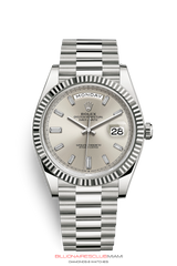 "Synonymous with excellence and reliability, Rolex watches are designed for everyday wear, and depending on the model, perfectly suited for a wide range of sports and other activities. Built to last, these timepieces are characterized by their distinctive and timeless aesthetics. The Oyster Perpetual Day-Date 40 is the ultimate watch of prestige." Rolex