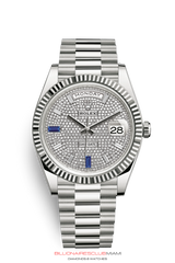 "Synonymous with excellence and reliability, Rolex watches are designed for everyday wear, and depending on the model, perfectly suited for a wide range of sports and other activities. Built to last, these timepieces are characterized by their distinctive and timeless aesthetics. The Oyster Perpetual Day-Date 40 is the ultimate watch of prestige." Rolex